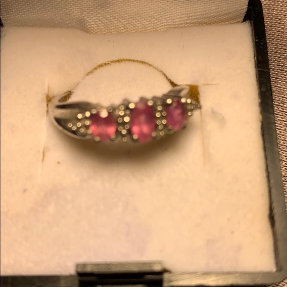 Oval Pink Sapphire & Diamond ring Sterling W/ Plat